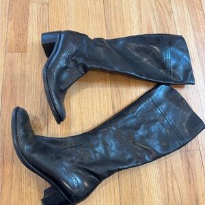 Vero brand, size 37 (6 1/2). Black Leather, detailed, Knee-High Women's Boots